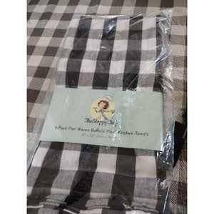 6 pack Flat Woven Puffalo Plaid Kitchen Towels "  The Sloppy Chef"
